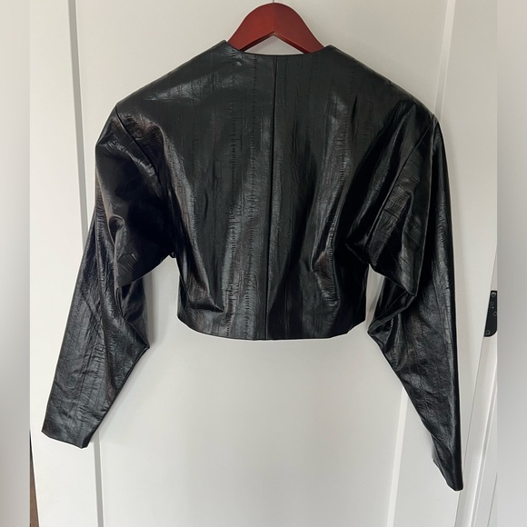 Rotate Birger Christensen Cropped Vegan Leather Jacket, Black, size 2 - Picture 14 of 15